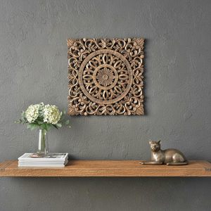 Panel de Arte Mural de Madera Dorado Cepillado, Decoración de Pared Floral Artesanal Estilo Campestre Francés, Decoración Colgante Enmarcada - Product Image 2