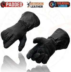 Gants de moto en cuir de cerf noirs pour hommes Samroz Sports, avec manchette longue et doublure thermique - Product Image 6