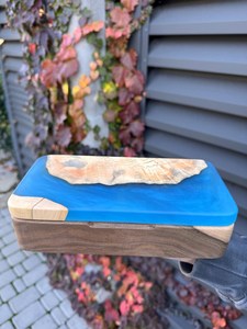 <b>Resin</b> Jewelry Box With Wooden Inlay Blue Finish Artistic Storage Jewelry Bracelet Holder Wooden Keepsake Box With <b>Resin</b> <b>Crafts</b> - Product Image 6