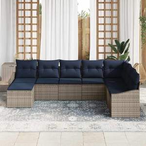 Ensemble de canapés de jardin en polyrotin gris 8 pièces avec coussins, options 2 places et 4 places disponibles - Product Image 3