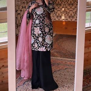 Designer <b>Chiffon</b> Party Wear Top and Bottom with Three-Quarter Sleeves and Dupatta - Product Image 3