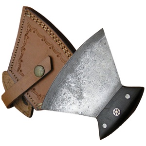 Cuchillo para Pizza de Damasco Hecho a Mano con Funda de Cuero, Cuchillo Tipo Baldeira de Espiga Completa para Cocina Profesional y Barbacoa - Product Image 1