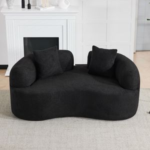 Divano a Due Posti Curvo da 169,93 cm in Velluto Nero Compresso, Tessuto Teddy, Nessun Montaggio Richiesto per Piccoli Spazi e Soggiorni - Product Image 1