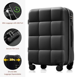 4 pezzi porta USB da 20 pollici espandibile ABS Set per bagaglio a valigia resistente ruote portabicchieri marrone nero rigida borsa da viaggio - Product Image 4