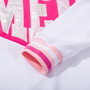 Sudadera Personalizada con Gráficos Rosas y Blancos, Sudadera con Capucha para Mujer, Sudadera de Manga Larga con Letras Holográficas, Ropa Deportiva de Fábrica - Product Image 5