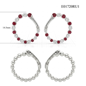 Elegantes Pendientes de Aro de Oro Blanco de 18K con Rubíes Alternados y Diamantes Naturales Orientados hacia Adelante, Circulo Abierto, para una Sorpresa en el Día de San Valentín - Product Image 4