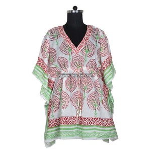 Vestido Kaftán 100% Algodón para Mujer, Estampado a Mano, KFCS093, Ligero, Informal, para Ocasiones Especiales, Vestido Corto - Product Image 6