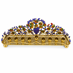 New Vision Wholesale Handmade Floral Hanukkah Menorah Brass Candle Holder Colorful Enamel <b>Flower</b> Design Judaica Holiday - Product Image 1