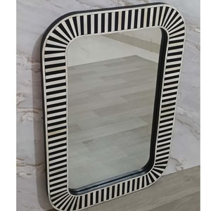 Bohemian Inlay Rectangular Wall <b>Mirror</b> Black White Striped Frame Eco-Friendly Handmade <b>Lightweight</b> MDF Framed Bathroom Decor - Product Image 1