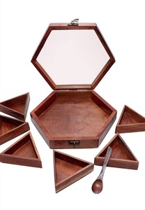 กล่องเครื่องเทศไม้ทรงหกเหลี่ยมพร้อมฝาแก้ว 6 ช่อง สำหรับจัดเก็บในครัว - Product Image 2