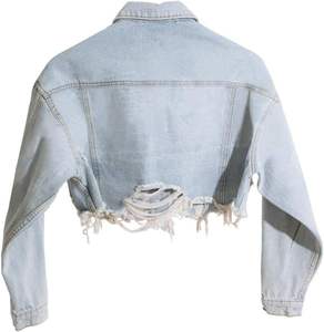 Women's Cropped Denim Jacket with Button-up Long Sleeves Ripped and Distressed Design Frayed Autumn/Winter - Product Image 6
