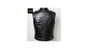 Chaleco de Cuero Grabado en Relieve para Hombre, Marca Champ King, Negro, Casual, Transpirable, Ecológico, con Botones, para Invierno - Product Image 4