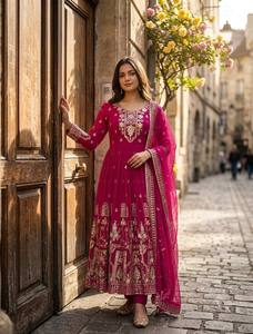 Launching New Design Trending Fox Georgette With Embroidery 5mm Sequences Work Gwon&Pent&dupatta Reddy To Wear Look - Product Image 1
