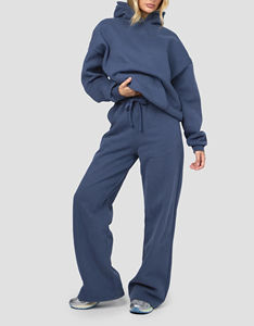 Custom Unisex Oversized Vintage Plaid Hoodie Wide Leg Sweatpants Set Premium Fleece Eco-Friendly Polyester/Cotton Winter Button - Product Image 1