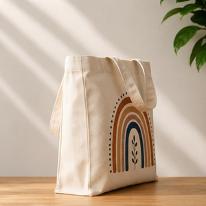 Boho Rainbow Cotton <b>Canvas</b> Tote Bag Eco Friendly Cream Large Capacity Earth Tone Arch Shoulder <b>Handbag</b> Reusable Shopping Tote - Product Image 3