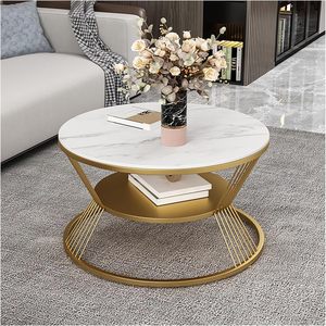High Quality Modern Durable Eco-Friendly Metal & Marble <b>Gold</b> & White <b>Round</b> <b>Coffee</b> <b>Table</b> for Living Room - Product Image 1