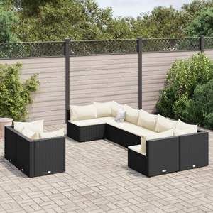 Modular Black Poly Rattan Patio <b>Sofa</b> <b>Set</b> 9 Piece Outdoor Garden Furniture Contemporary Design High Density Foam Cushions - Product Image 1