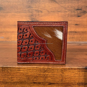 Portefeuille en cuir usiné à la main portefeuille en fourrure de vachette à longue fermeture éclair pour hommes nouveauté mode couleur marron porte-monnaie cadeau pour lui - Product Image 2