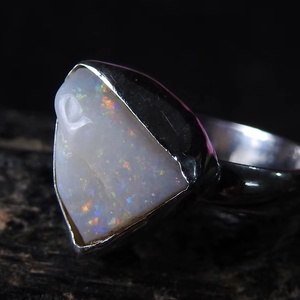 Australian <b>Opal</b> Natural Polished Multi Fire Bezel Setting <b>Silver</b> Gemstone <b>Ring</b> Classic Party Anniversary Wedding Gift Her New - Product Image 1