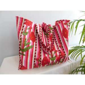 Sac fourre-tout en coton fait main imprimé floral SR Exports avec fermeture éclair, réutilisable, pour la plage ou le shopping, style bohème indien, à porter à l'épaule - Product Image 2