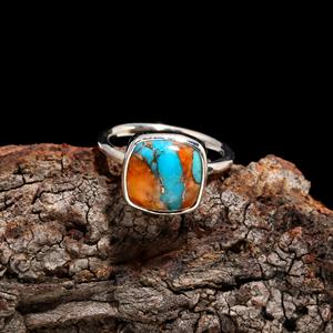 Oyster <b>Turquoise</b> <b>Ring</b> 925 Sterling Silver Cushion Gemstone Handmade Luxury Jewelry Women February Birthstone Gift Silver Plated - Product Image 1