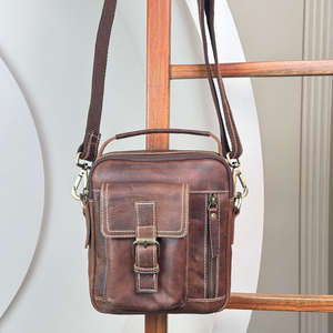 Luxury Designer Fashion Trendy Full Grain Leather Men's Messenger Bag Cow Leather Crossbody Shoulder Bag with Flap Buckle Pocket - Product Image 4