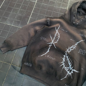 Oversized Men's Hooded Sweatshirt Cotton Knitted Streetwear Print Front Pocket Regular Sleeve Autumn Dark <b>Brown</b> - Product Image 5