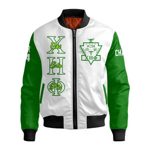 เสื้อแจ็คเก็ตบอมเบอร์สีขาวเขียวสำหรับผู้ชาย ยี่ห้อ Chi Eta Phi แบบซิปด้านหน้า สวมใส่สบาย กันลม ผลิตจากโพลีเอสเตอร์ พร้อมพิมพ์โลโก้ - Product Image 2