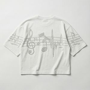 Camiseta blanca de algodón para hombre con diseño de nota musical con pedrería, tela suave y transpirable, corte holgado, estilo casual y moderno. - Product Image 6