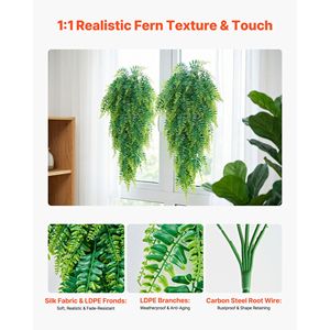 12 Pcs 32 Inch Hanging Length Artificial Boston Fern Bush <b>Plastic</b> Faux Greenery Indoor/Outdoor Artificial <b>Plants</b> Greenery - Product Image 3