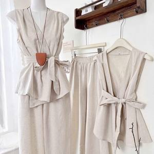 Conjunto de Pantalones y Top sin Mangas para Mujer, Transpirable, Informal, para Verano - Product Image 5