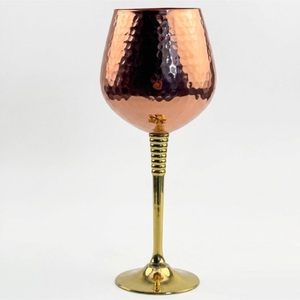 Hammered Copper Plated <b>Wine</b> <b>Goblet</b> With Elegant Polished Brass Stem Handcrafted Vintage Style Metal Chalice For Bar Party Decor - Product Image 1