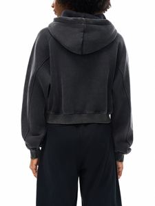 Hoodie court délavé à la neige, coupe régulière, épaules tombantes, 100% coton molletonné, écologique, automne/hiver - Product Image 5