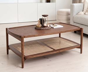 Midcentury Modern Decorative Wood Coffee <b>Table</b> with Storage Shelf Minimalist Design Living Room Furniture - Product Image 5