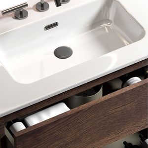 Mobile bagno moderno TIA 36 pollici in noce con lavabo, 3 fori per rubinetteria, ampio spazio contenitivo, mobiletto autoportante per bagni moderni - Product Image 3