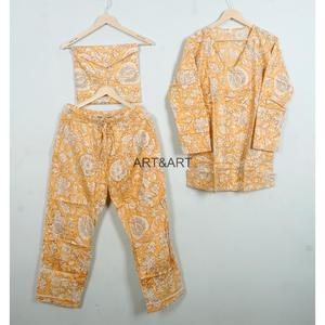 Conjunto de Pijamas de Verano para Mujer, Elegante, Cómodo, de Algodón, Cuello en V, Largo, Transpirable, Ecológico, Suave, de 2 Piezas, Lavable a Máquina - Product Image 5