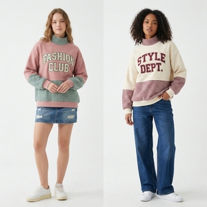 Style Society Sweat-shirt à col roulé crème pour femme, motif écossais rouge, détails à nœud, style décontracté pour l'automne, 100% coton tricoté - Product Image 5