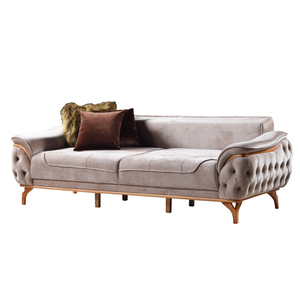 Canapé Chesterfield de style britannique, canapé en velours capitonné de luxe, meubles classiques pour salon, hôtel, bureau, forme ovale, pieds en métal - Product Image 4