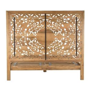 Base de Cama Haveli Hecha de Madera de Caoba de Alta Calidad con Acabado Natural y Respaldo Tallado para Uso en Dormitorio - Product Image 3