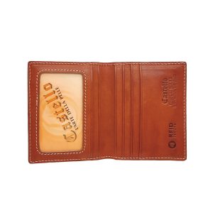 Good Quality Castello Italian Vacchetta Leather RFID Slim Men's ID Card Case Holder Checker Embossed Top Ranking OEM ODM Open - Product Image 5