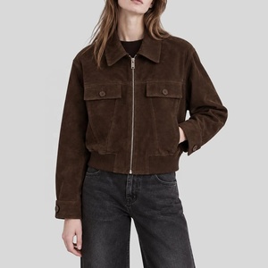 Top Winter Collection <b>Suede</b> Bomber <b>Jacket</b> <b>Women</b> Zipper Closure Turn-down Collar Full Sleeve Short Length Autumn <b>Jacket</b> - Product Image 2