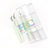 Pinzas de Extensión de Pestañas de Acero Inoxidable con Tubos Cuadrados de Plástico, Herramienta de Belleza, Empaque Personalizado en Caja, Logotipo Sólido Transparente