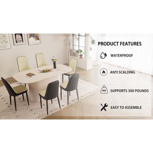 Tavolo da Pranzo in Stile Moderno Medievale da 63 Pollici in MDF Color Crema con Set di Sedie da Pranzo in PU, Piano Assemblabile e Gambe in Metallo Nero - Product Image 6
