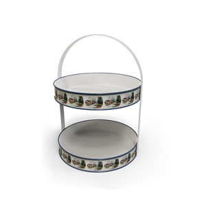 Élégant panier de rangement en métal à 2 niveaux avec base en bois et poignée, forme circulaire, support de rangement polyvalent - Product Image 5