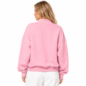 Pink Custom Womens Oversized Mock Neck Sweatshirt Chenille Embroidered Fleece Pullover Loose Fit OEM ODM Greek Letter Sweatshirt - Product Image 3