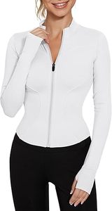 Camiseta Deportiva de Manga Larga para Mujer, Marca INDEX, Blanca, con Cierre Frontal, Cuello Alto, Transpirable, de Spandex/Poliéster, Color Sólido, Corte Ajustado - Product Image 2