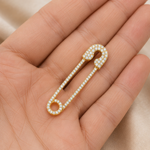 Trendy Luxurious 10K <b>Solid</b> <b>Gold</b> Safety Pin Charms <b>Pendant</b> Lab Grown Diamond Customizable Women's Jewelry for All Occasions Gifts - Product Image 4