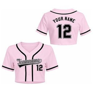 Maillot de baseball personnalisé pour femme, chemise d'équipe sur mesure avec nom et numéro imprimés, haut d'uniforme de softball boutonné, col en V, rose - Product Image 4
