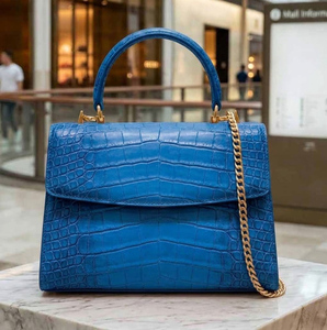 Sac à main en cuir véritable pour femme, motif crocodile, avec poignée supérieure amovible, poche pour téléphone portable, bandoulière portable - Product Image 1