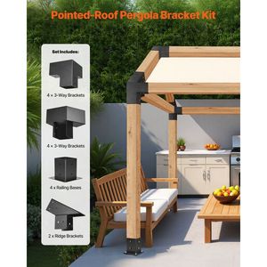 Kit Pergola a Tetto Appuntito 4x4 Pollici con Legname 3.5x3.5, Staffe per Gazebo a 3/4 Vie, Supporti per Connettori e Mensole - Product Image 3